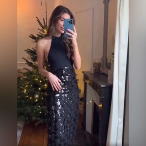 New Zara $89 Sequin Knit Halter Black Midi Dress Limited Edition 2488/125 Small